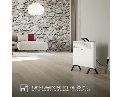 Wohnzimmer mit Sofa und Elektroheizung auf Füßen