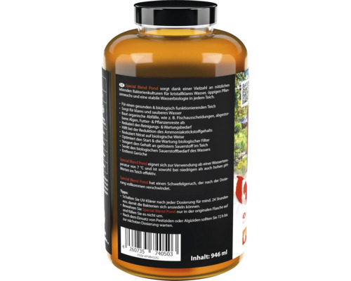 Flüssiger Teichklärer in durchsichtiger Flasche mit schwarzem Deckel, Inhalt 946 ml