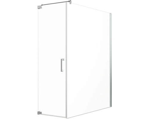 Jungborn Duschtür mit Seitenwand SETTE Drehtür links Seitenwand rechts 70 x 170 cm Profilfarbe chrom Klarglas mit schmutzabweisende Glasbeschichtung und Stangengriff Eckdusche mit Glastür und Griff