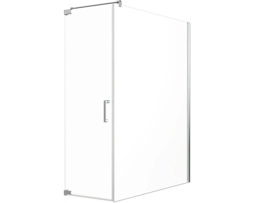 Jungborn Duschtür mit Seitenwand SETTE Drehtür links Seitenwand rechts 80 x 170 cm Profilfarbe chrom Klarglas mit schmutzabweisende Glasbeschichtung und Stangengriff Duschkabine aus Glas mit Tür und Griff