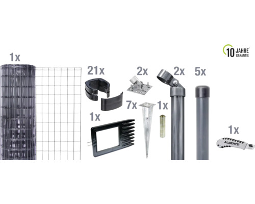 Zaunkomplett-Set ALBERTS Fix-Clip Pro-Set mit Bodenhülsen 10 x 0,81 m anthrazit