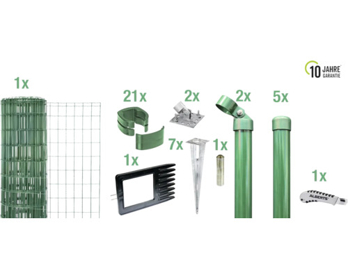 Zaunkomplett-Set ALBERTS Fix-Clip Pro-Set mit Bodenhülsen 10 x 1,02 m grün
