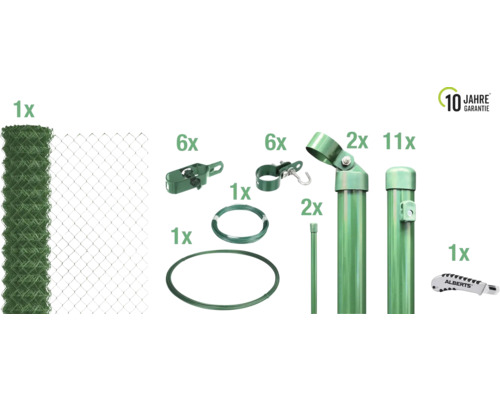 4-Eckgeflecht Set ALBERTS Maschenweite 60 mm zum Einbetonieren 25 x 0,8 m grün