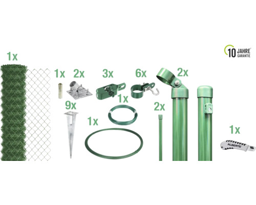 4-Eckgeflecht Set ALBERTS Maschenweite 60 mm für Einschlaghülse 15 x 1,50 m grün