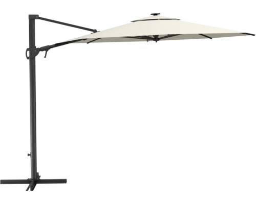 LED Ampelschirm SOLUNA Chambéry 300 x 300 cm beige mit UV-Schutz 80, wetterfeste Polyesterbespannung, leichte Aufspannung per Kurbel, Dreh und Neigfunktion, LED-Beleuchtung integriert Freiarm-Sonnenschirm für den Gartenbereich