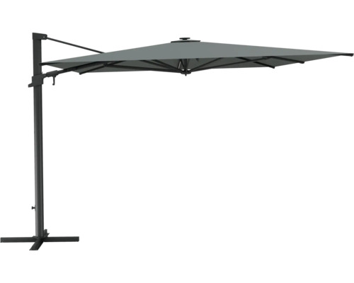LED Ampelschirm SOLUNA Chambéry 400 x 300 cm grau mit UV-Schutz 80, wetterfeste Polyesterbespannung, leichte Aufspannung per Kurbel, Dreh und Neigfunktion, LED-Beleuchtung integriert Freiarm-Sonnenschirm für den Garten