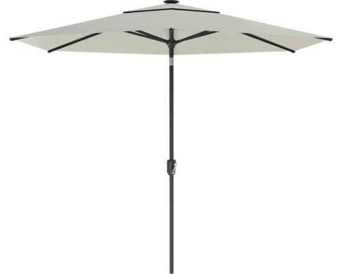 LED Marktschirm SOLUNA Rémilly Ø 300 cm beige mit UV-Schutz 80, wetterfeste Polyesterbespannung, leichte Aufspannung per Kurbel, Dreh und Neigfunktion, LED-Beleuchtung integriert Sonnenschirm für den Außenbereich