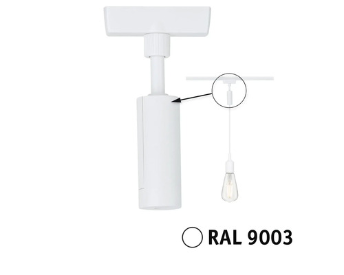 Weiße Stromschienleuchte mit Darstellung der Befestigung