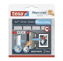 Tesa Powerstrips Click Maxipack für Putz und glatte Tapete weiß 5,4 kg 16 Stk.