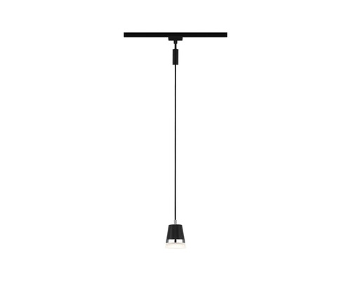 Einzelne Pendelleuchte mit schwarzem Schirm und Aufhängung