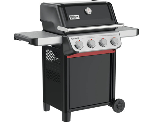 Weber Spirit Gasgrill mit vier Brennern und Seitenablagen.