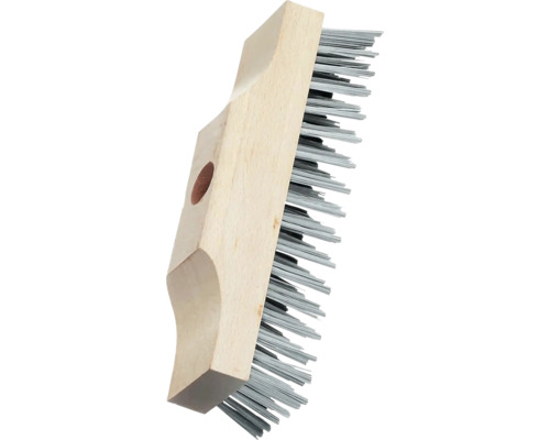 Schrubber Lessmann 220 x 60 mm 6 x 16/ 17 rhg., Stahldraht STA glatt ca. 0,35 mm Drahtbürste mit Holzgriff