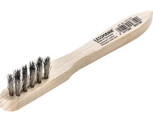 Zündkerzenbürsten Lessmann 150 x 15 mm 3 rhg., Stahldraht rostfrei ROF gew. 0,15 mm Drahtbürste mit Holzgriff
