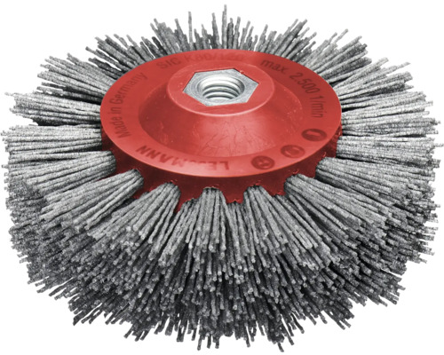 Rundbürsten Lessmann Kunststoffkörper PP rot Ø 140 mm 18 x 13 rhg., Schleifborsten SIC K 80 / 1,20 mm, Gew. M 14 UPM 2500, Körper-Ø 80 x 90 mm Rundbürste aus Borsten für Bohrmaschinen