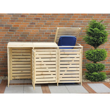 Mülltonnenbox aus Holz für drei Mülltonnen im Garten