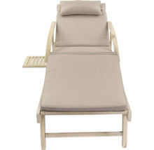 Sonnenliege GARDEN PLACE Maja 196 x 60 x 33,5 cm beige aus robustem Akazienholz, Rückenlehne verstellbar, Klappfunktion für platzsparende Lagerung, mit Rollen, inkl. ausziehbarer Beistelltisch