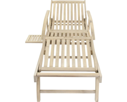 Holzliege mit Armlehnen und Ablagetisch