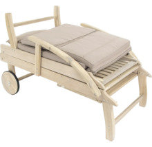 Sonnenliege GARDEN PLACE Maja 196 x 60 x 33,5 cm beige aus robustem Akazienholz, Rückenlehne verstellbar, Klappfunktion für platzsparende Lagerung, mit Rollen, inkl. ausziehbarer Beistelltisch