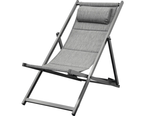 Strandstuhl GARDEN PLACE Eve 96,5 x 60 x 98,5 cm grau mit Liegefläche aus robustem Textilgewebe, stabiles Aluminiumgestell, Rückenlehne verstellbar, Klappfunktion für platzsparende Lagerung Gartensessel mit Kopfkissen