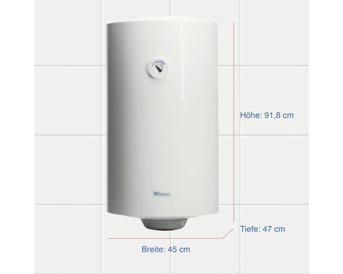 Regent Warmwasserspeicher mit den Maßen Höhe 91,8 cm, Breite 45 cm und Tiefe 47 cm
