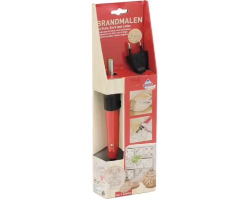 Brandmalgerät für Holz, Kork und Leder im Set mit neun Aufsätzen in der Verpackung