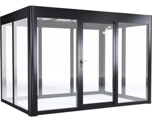 Moderne Glaskabine mit Metallrahmen für den Außenbereich