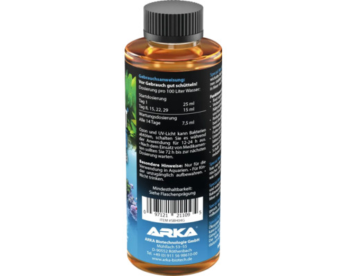 Flüssiges Wasseraufbereitungsmittel in einer Flasche für Aquarien