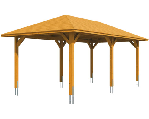 Holzpavillon mit rechteckigem Dach und Pfosten
