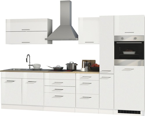 Komplette Küchenzeile mit Spüle, Kochfeld, Dunstabzugshaube und Backofen