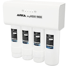 Osmoseanlage ARKA myAqua Umkehrosmoseanlage 1900® Optimale Leitungswasser-Aufbereitung, bis 1900 Liter am Tag = 1,3 Liter pro Minute, enthält Kohle-, Fein- und Membranfilter, funktioniert ohne Strom, ohne Chemie