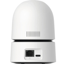 Rückansicht einer Überwachungskamera mit Ethernet- und USB-C-Anschluss
