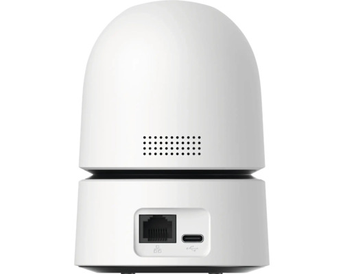 Rückansicht einer Überwachungskamera mit Ethernet- und USB-C-Anschluss