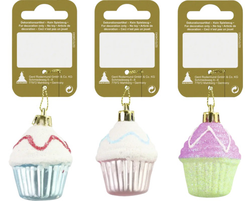 Christbaumschmuck Cupcake zum Hängen 5 cm rosa blau