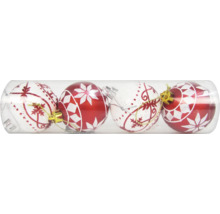 Verpackung mit vier Christbaumkugeln mit Dekor