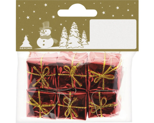 Verpackung mit sechs Miniatur-Geschenkboxen als Weihnachtsbaumschmuck