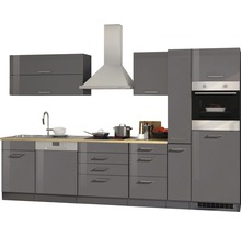 Held Möbel Küchenzeile mit Geräten Mailand 330 cm Frontfarbe grau hochglanz Korpusfarbe graphit zerlegt-thumb-4