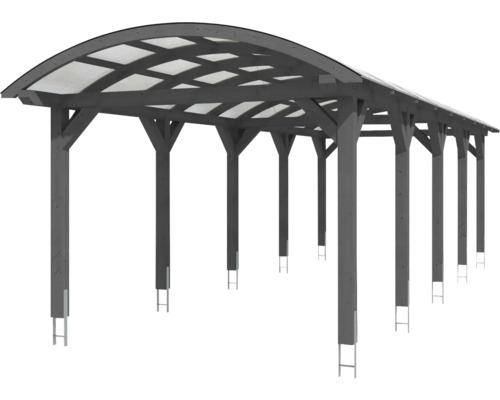 Holzcarport mit gewölbtem Dach und durchsichtigen Paneelen
