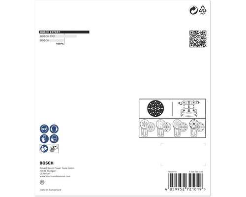 Bosch Logo, Informationen zu Sicherheitsvorkehrungen, Anwendungshinweise und Barcode.