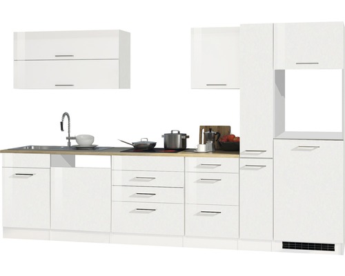 Held Möbel Küchenzeile Mailand 330 cm Frontfarbe weiß hochglanz Korpusfarbe weiß zerlegt