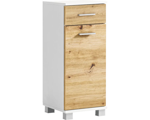 Unterschrank Möbelpartner Palermo BxHxT 30.3x75.3x32.6 cm artisan eiche/weiß Hochschrank mit zwei Schubladen und zwei Türen im Holzdekor für das Badezimmer