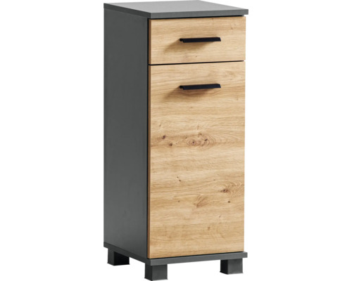 Unterschrank Möbelpartner Palermo BxHxT 30.3x75.3x32.6 cm artisan eiche/anthrazit Schmaler Holzschrank mit zwei Schubladen