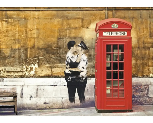 Gerahmtes Bild Banksy Telefonzelle rot 70x50 cm