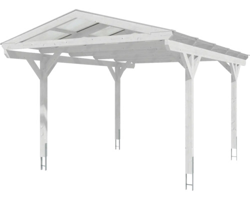 Weißer Holzcarport mit durchsichtigem Dach