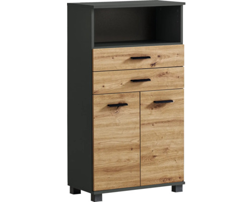 Highboard Möbelpartner Palermo BxHxT 59.8x110.5x32.6 cm artisan eiche/anthrazit Kommode mit Schubladen und Türen in Holzoptik