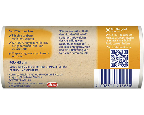 Informationen zum Swirl Müllbeutel mit Fair Recycled Plastic Siegel