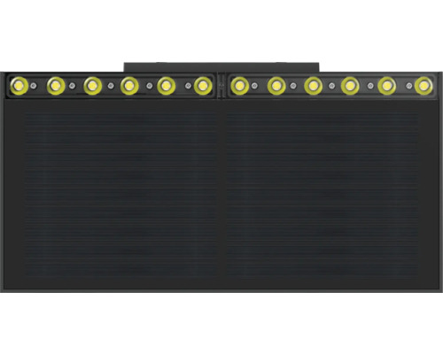 Schwarze Doppel-Infrarotheizung mit LED-Beleuchtung.