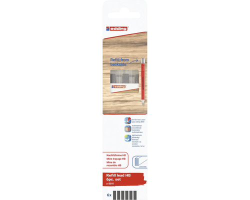 edding 8891 Nachfüllmine mittelhart Autom. Zimmermannsbleistift HB 6 Stück Edding Minen HB Nachfüllpackung 6 Stück