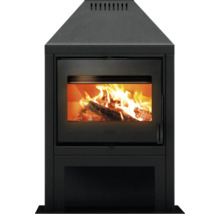 Holzofen mit Flammen im Brennraum