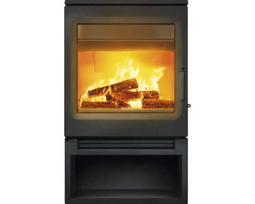 Kaminofen Nort MANTUA Stahl schwarz 10 kW Holzofen mit Holzfeuer und Aufbewahrungsfach