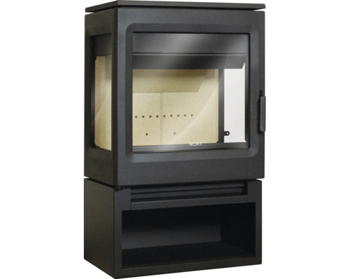 Kaminofen mit Sichtfenster und Holzfach